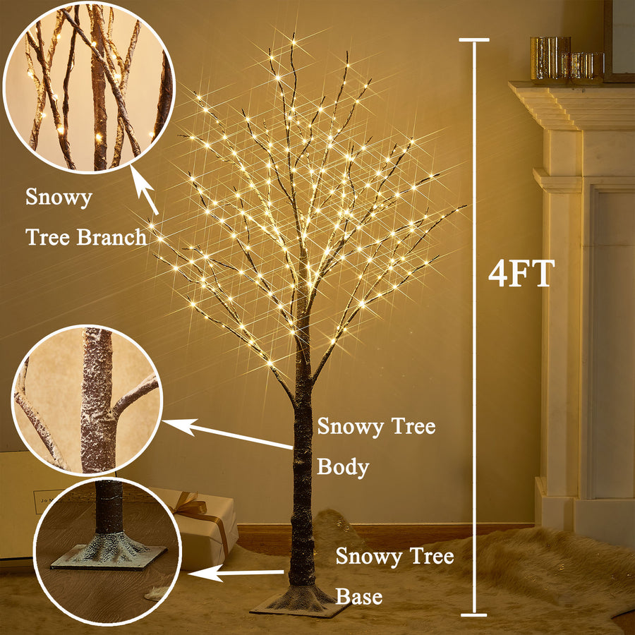 Hairui Lighted Snow Dusted Twig Tree 4FT for Home Christmas Decor