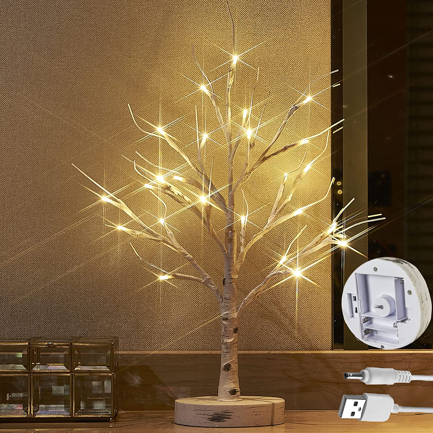 Hotsell Hairui Lighted Birch Tree with Timer 24 LED 18IN Battery Operated Pre-lit Tree